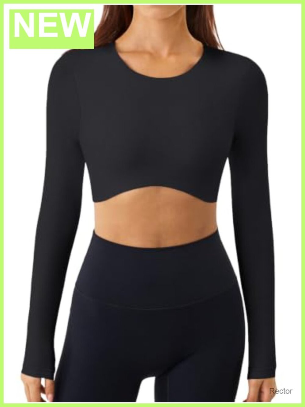 Women's Long Sleeve Crop Top Double Lined Crewneck Slim Fit Gym Yoga Shirt